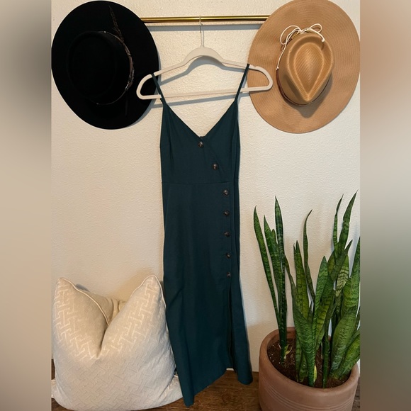 Lush Terrace Sunset Forrest Green Button-Front Midi Dress, Size Small - Picture 7 of 12